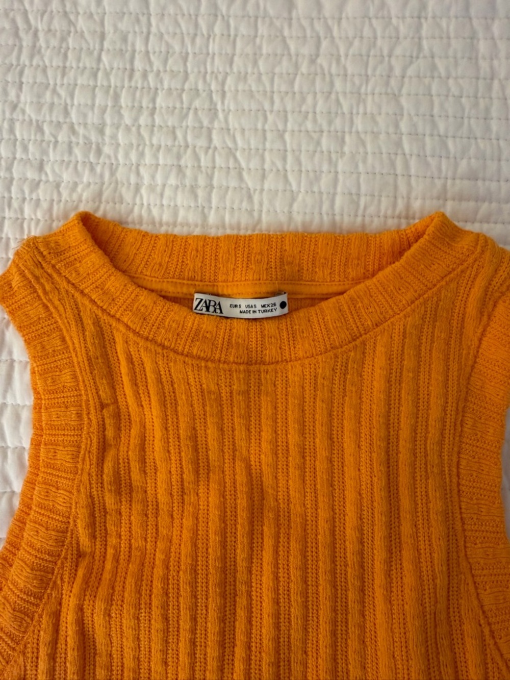 ZARA Orange Ribbed Sleeveless Crewneck Sweater